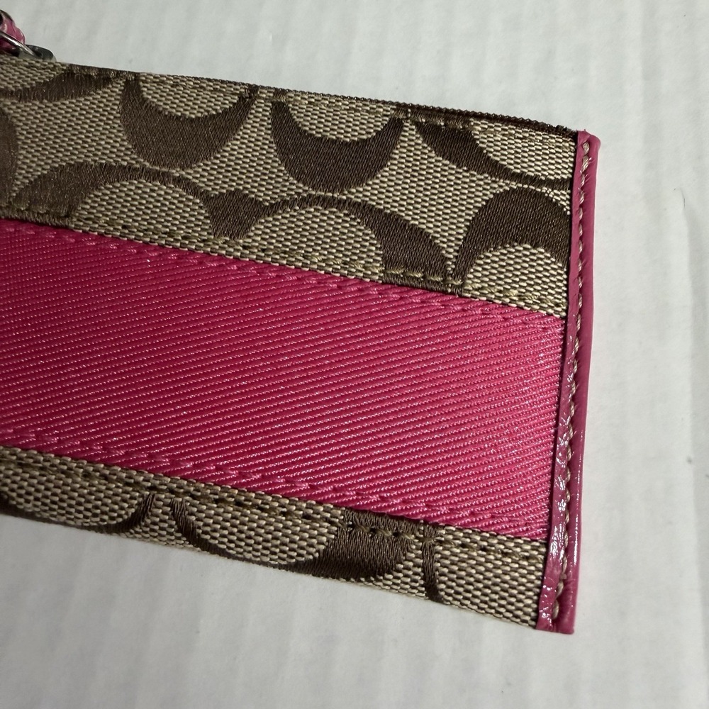 COACH Vintage Signature Mini Skinny Id Case Jacquard Leather Brown/Pink NEW - Picture 6 of 8